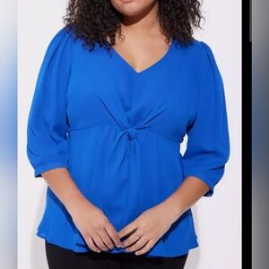 Women's Blue V-Neck Top